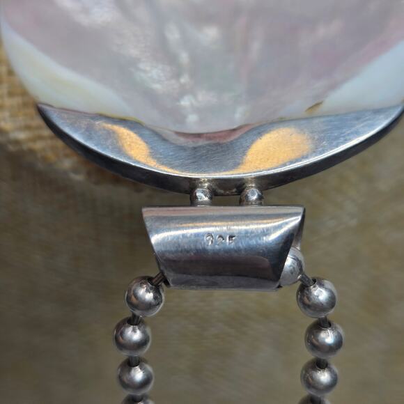 Sterling Silver Signed AZ Mother of Pearl Necklace 925 Italy - Picture 8 of 10